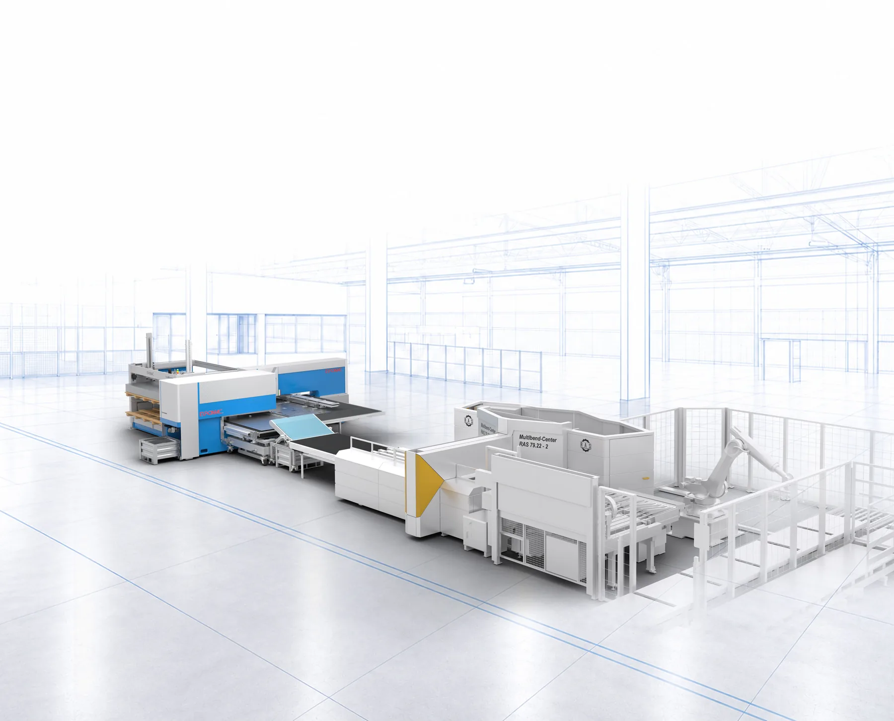 Shear Multibend Center: Euromac Stanz- und Schneidtechnik, verkettet mit dem RAS Multibend-Center